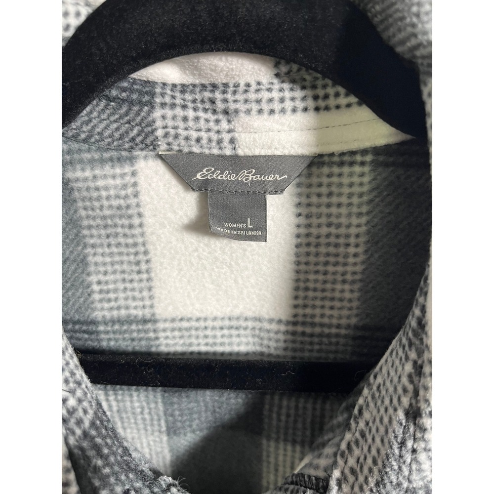Eddie Bauer Womens Fast Fleece Shirt Jacket Black White Plaid Shacket 0482 Large - Picture 4 of 5